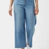 Adela Women's High Rise Cropped Jeans with Buttoned Fly, Medium Blue - BL15874
