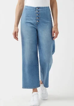 Adela Women's High Rise Cropped Jeans with Buttoned Fly, Medium Blue - BL15874