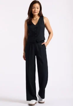 Adelina Women's Linen Blend Wide-Leg Pants, Black - WB0026P