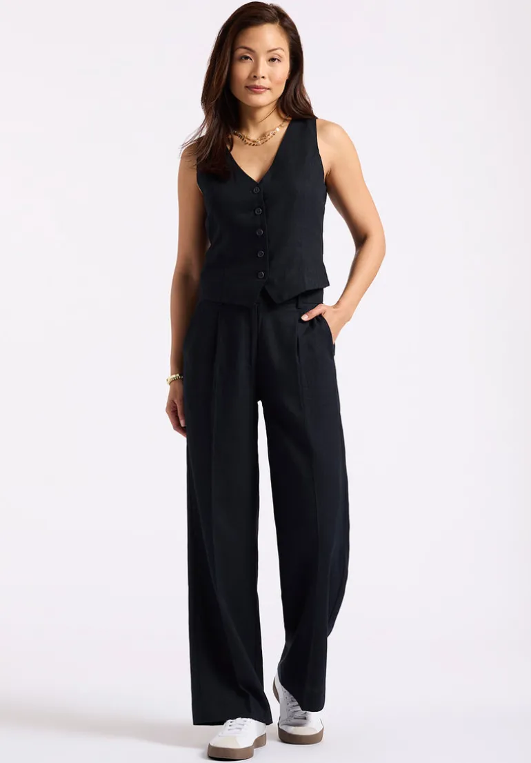 Adelina Women's Linen Blend Wide-Leg Pants, Black - WB0026P