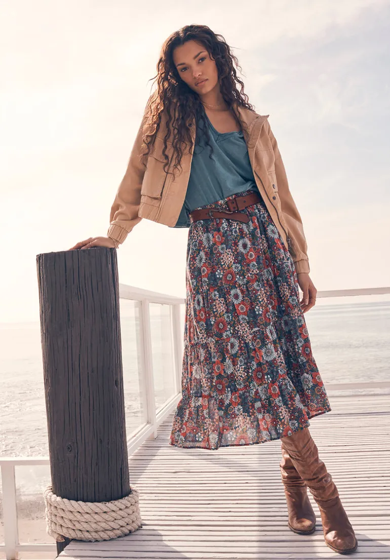 Aletta Women’s Floral Print Long Skirt, Spring Meadow - WS0006P