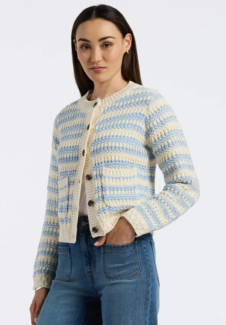 Amaranth Women's Striped Open Knit Cardigan, Cloud & Blue - SW0113P