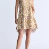 Ambra Women's Dress with Ruffles, Yellow Flowers - WD0046S