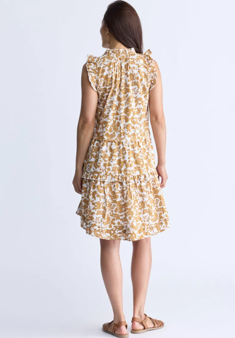 Ambra Women's Dress with Ruffles, Yellow Flowers - WD0046S