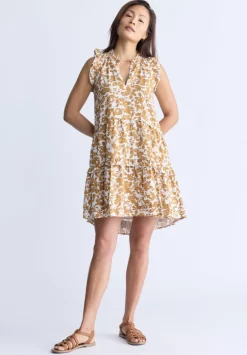 Ambra Women's Dress with Ruffles, Yellow Flowers - WD0046S