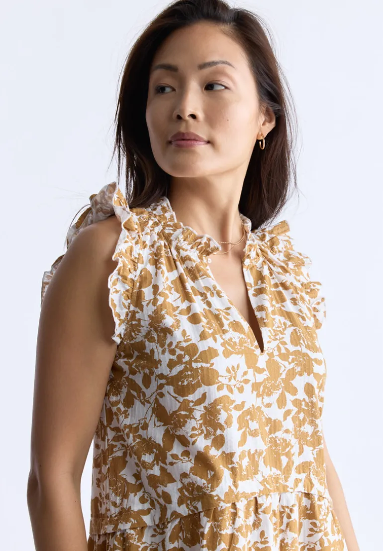 Ambra Women's Dress with Ruffles, Yellow Flowers - WD0046S