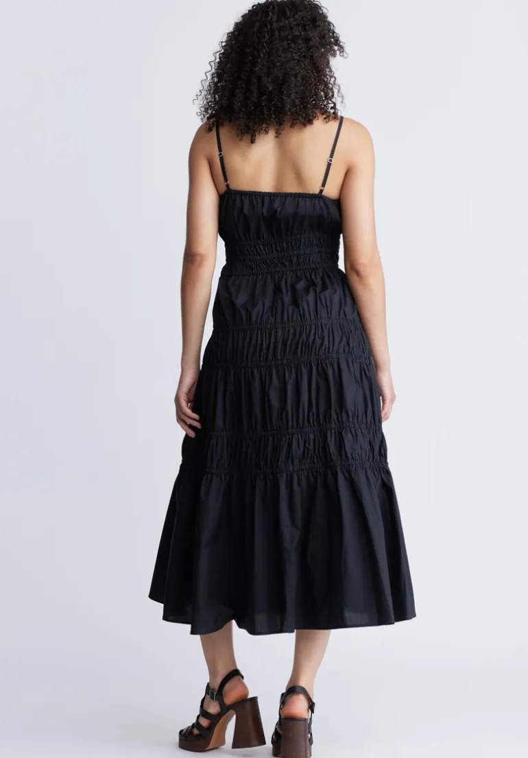 Balia Women's Long Ruched Tiered Dress, Black - WD0047S