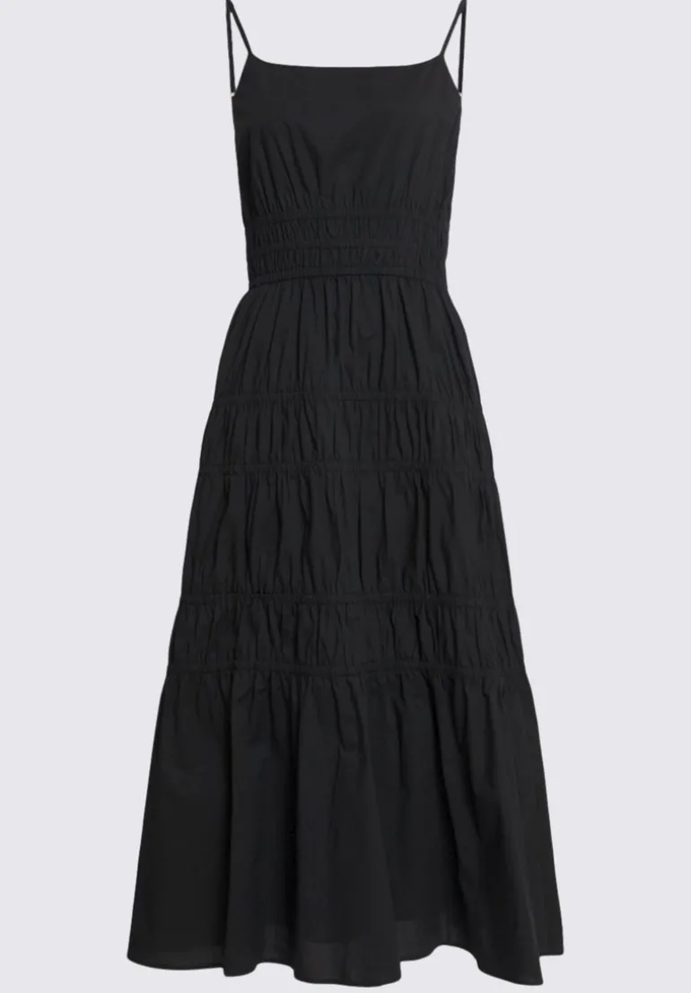 Balia Women's Long Ruched Tiered Dress, Black - WD0047S