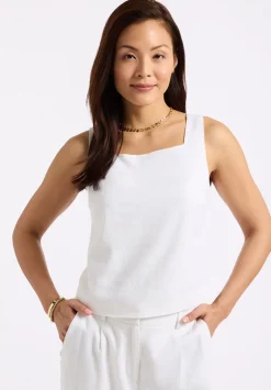 Benedita Women's Sleeveless Linen Top, Off-White - WT0186P