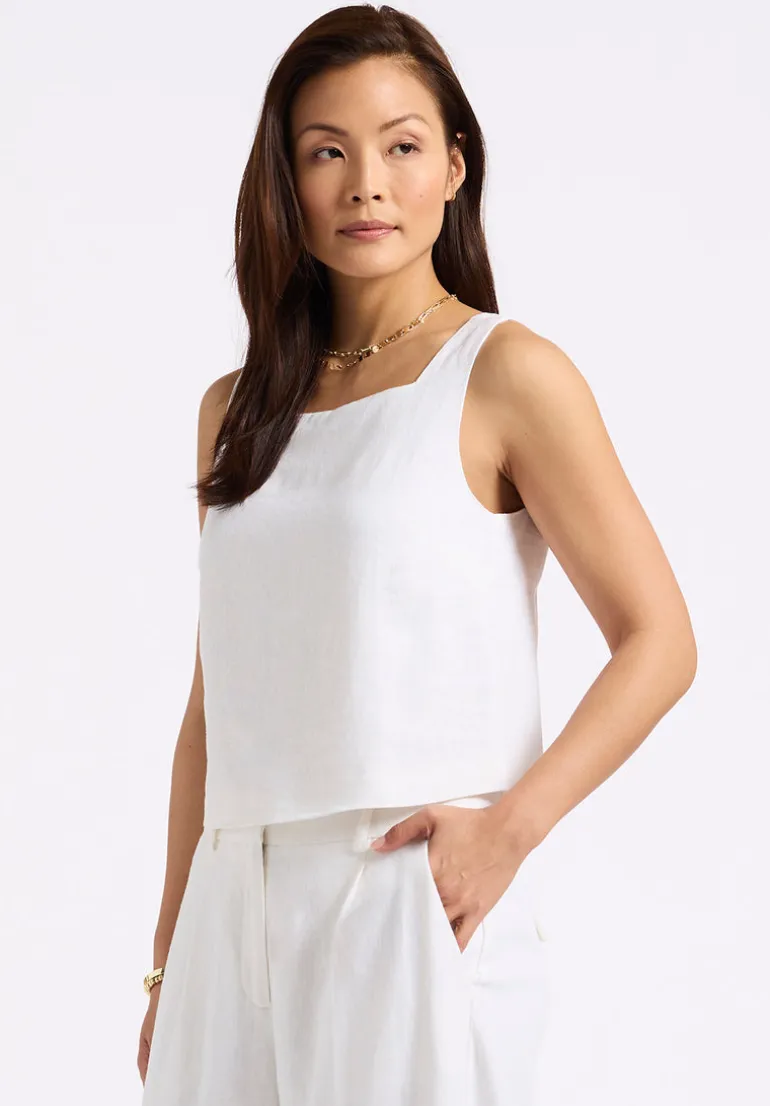 Benedita Women's Sleeveless Linen Top, Off-White - WT0186P