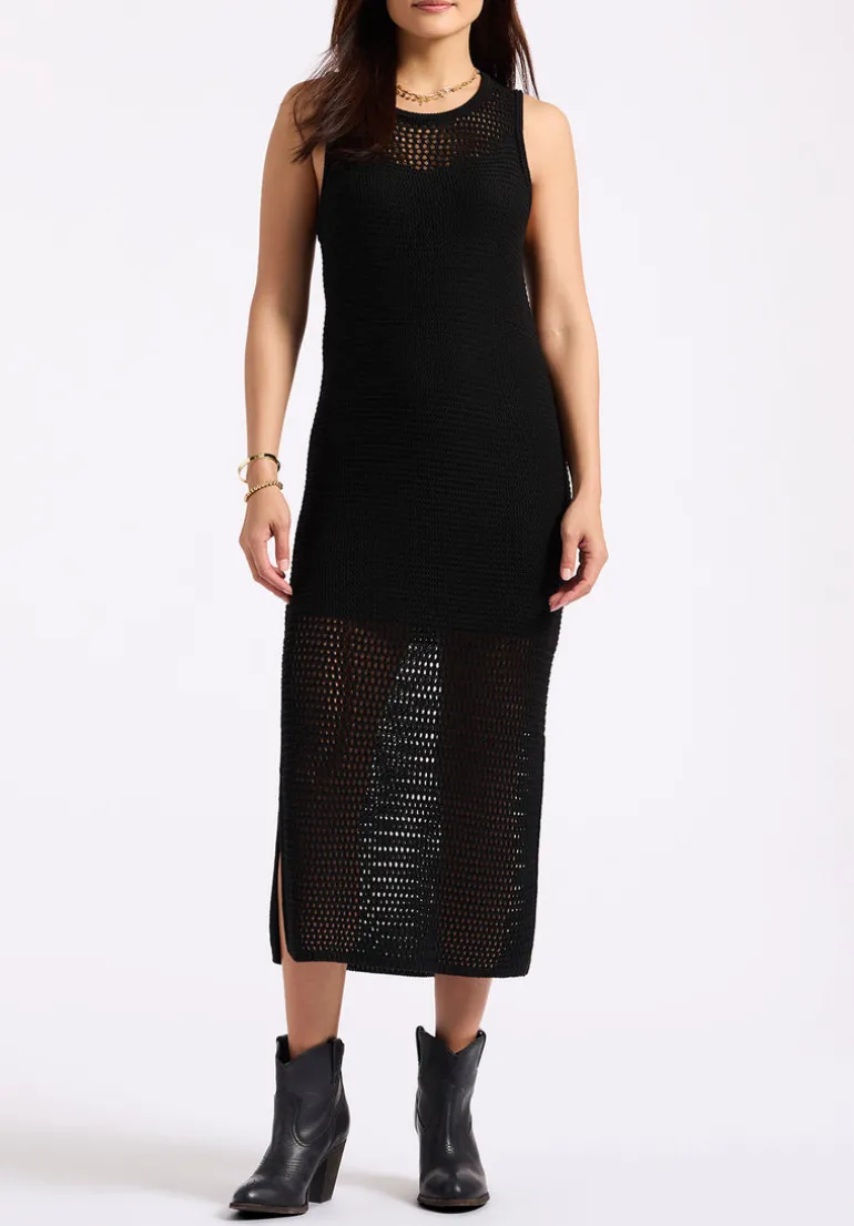 Bronwen Women's Sleeveless Open-Knit Midi Dress, Black - SD0009P