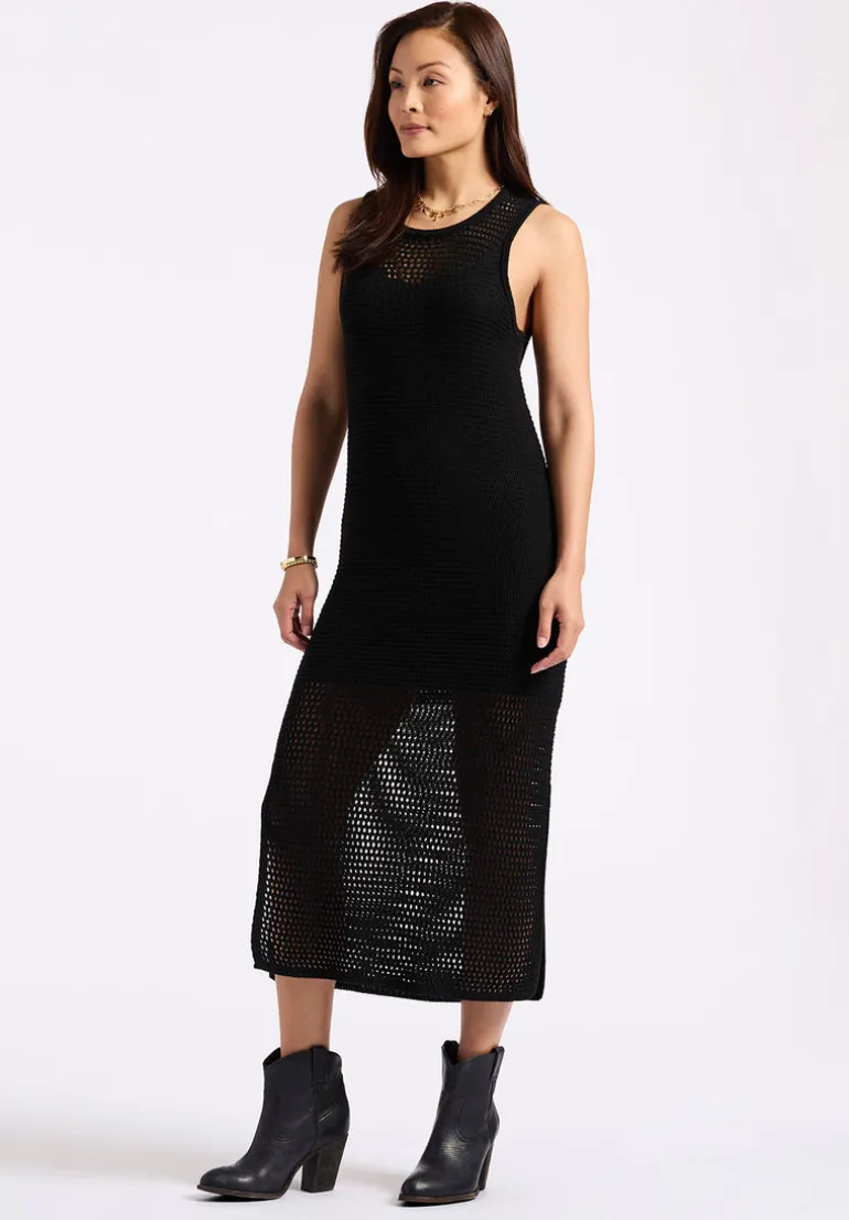 Bronwen Women's Sleeveless Open-Knit Midi Dress, Black - SD0009P