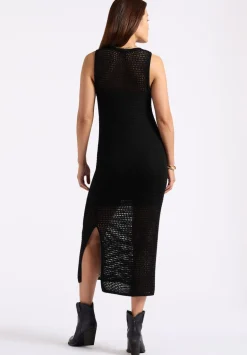 Bronwen Women's Sleeveless Open-Knit Midi Dress, Black - SD0009P