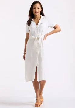Carlene Women's Button-Down Midi Dress with Waist Tie, White - WD0092P