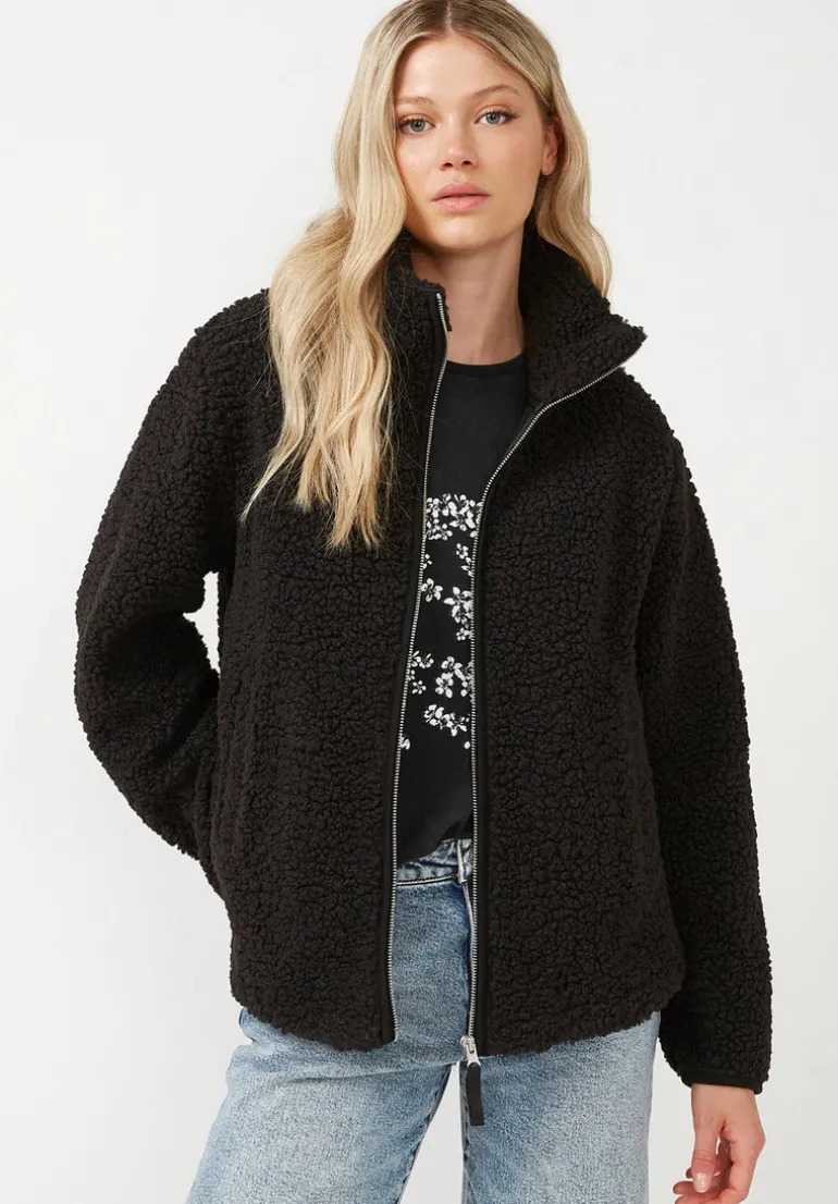 Caterina Women's Full Zip Sherpa Jacket, Black - JK0015F