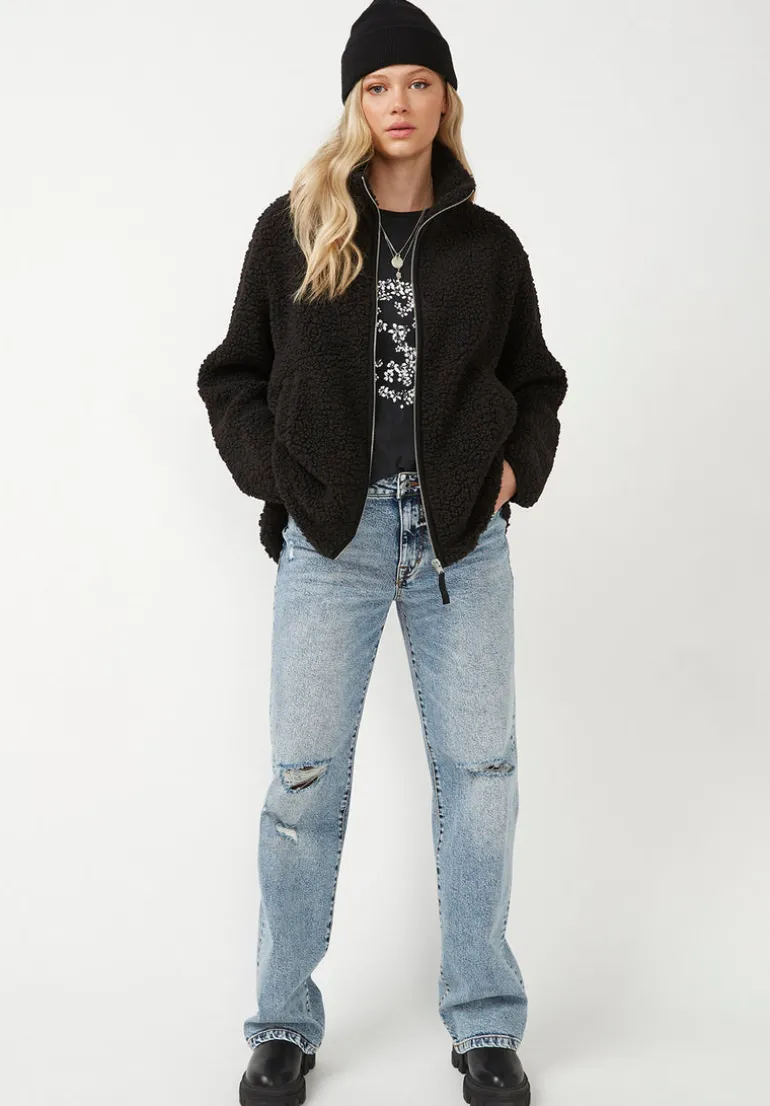 Caterina Women's Full Zip Sherpa Jacket, Black - JK0015F