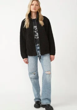 Caterina Women's Full Zip Sherpa Jacket, Black - JK0015F