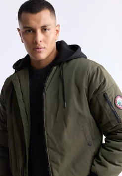 Cliff Men's Hooded Zip-Up Bomber Jacket, Green - OBMFB001