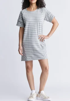 Delfina Women's Striped T-Shirt Dress, Grey & White - KD0006S