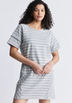 Delfina Women's Striped T-Shirt Dress, Grey & White - KD0006S