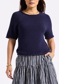 Devora Women’s Light Knit Short-Sleeve Sweater, Navy - SW0115P