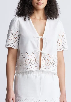 Dolly Women's Short-Sleeve Tie Front Crop Blouse, White - WT0104S