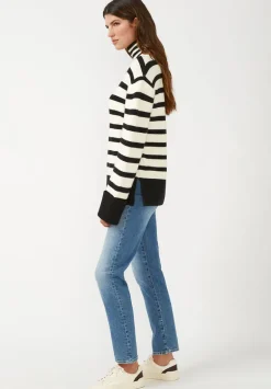 Drew Women's Striped Funnel Neck Sweater, Black & White - SW0020F
