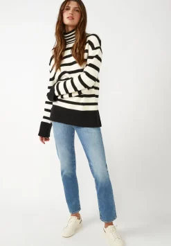 Drew Women's Striped Funnel Neck Sweater, Black & White - SW0020F