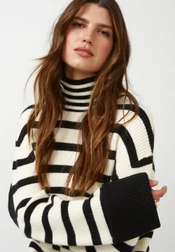 Drew Women's Striped Funnel Neck Sweater, Black & White - SW0020F