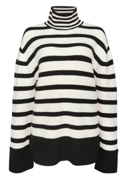 Drew Women's Striped Funnel Neck Sweater, Black & White - SW0020F