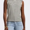 Elayne Women’s Striped Sleeveless Top, Marshmallow & Black - KT0180P