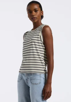 Elayne Women’s Striped Sleeveless Top, Marshmallow & Black - KT0180P