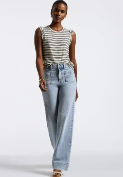 Elayne Women’s Striped Sleeveless Top, Marshmallow & Black - KT0180P