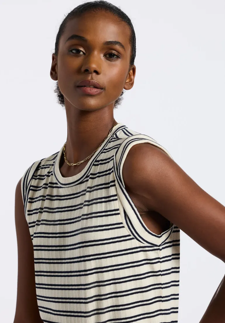 Elayne Women’s Striped Sleeveless Top, Marshmallow & Black - KT0180P