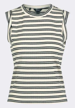 Elayne Women’s Striped Sleeveless Top, Marshmallow & Black - KT0180P