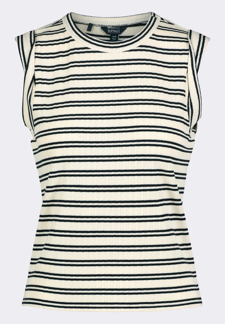 Elayne Women’s Striped Sleeveless Top, Marshmallow & Black - KT0180P