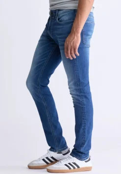Evan-X Denim Men’s Slim Straight Leg Jeans, Medium Blue