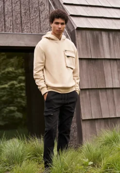 Fabio Men's Hooded Sweatshirt with Chest Pocket, Cream - BM24393