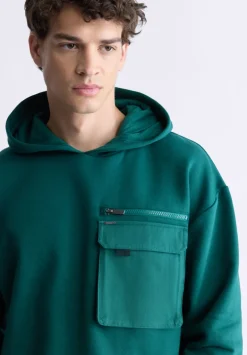 Fabio Men's Hooded Sweatshirt with Chest Pocket, Forest Green - BM24393