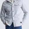 Fabion Men's Lightweight Button-Up Shacket, Light Heather Grey - BPM14114