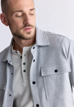 Fabion Men's Lightweight Button-Up Shacket, Light Heather Grey - BPM14114