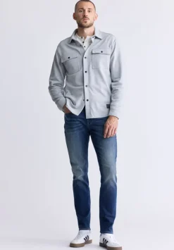 Fabion Men's Lightweight Button-Up Shacket, Light Heather Grey - BPM14114