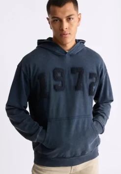 Farhim Men's Hoodie with Textured Appliqué, Midnight Blue - BM24517