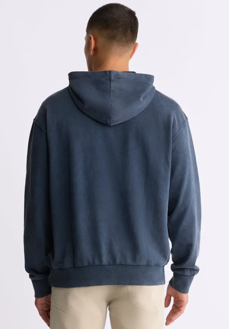 Farhim Men's Hoodie with Textured Appliqué, Midnight Blue - BM24517