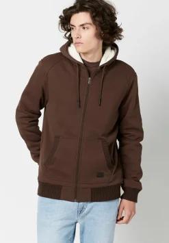 Fasox Men's Zip-Up Hooded Jacket with Sherpa Lining, Chocolate - BM23800