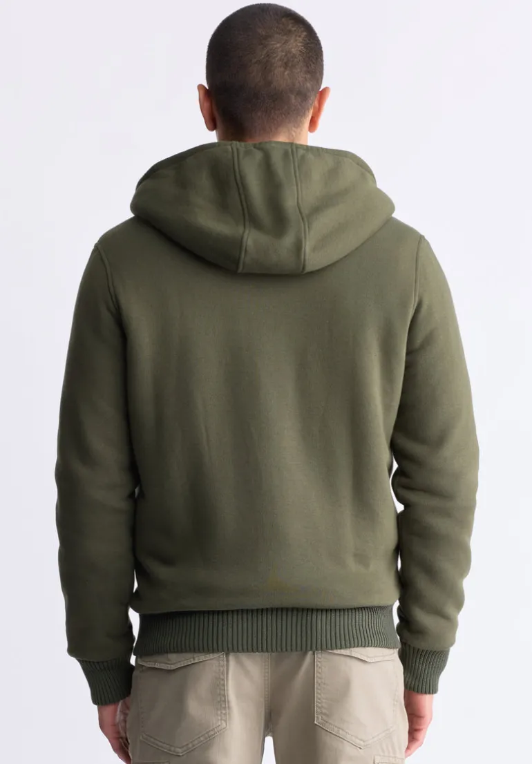 Fasox Men's Zip-Up Hooded Jacket with Sherpa Lining, Fern Green - BM24463