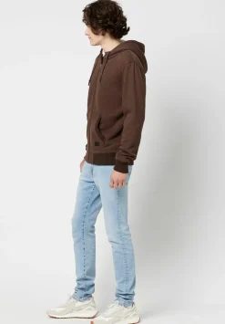 Fasox Men's Zip-Up Hooded Jacket with Sherpa Lining, Chocolate - BM23800