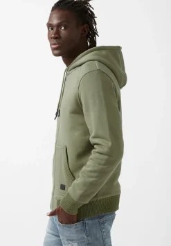 Fasox Men's Zip-Up Hooded Jacket with Sherpa Lining, Army green - BM24161