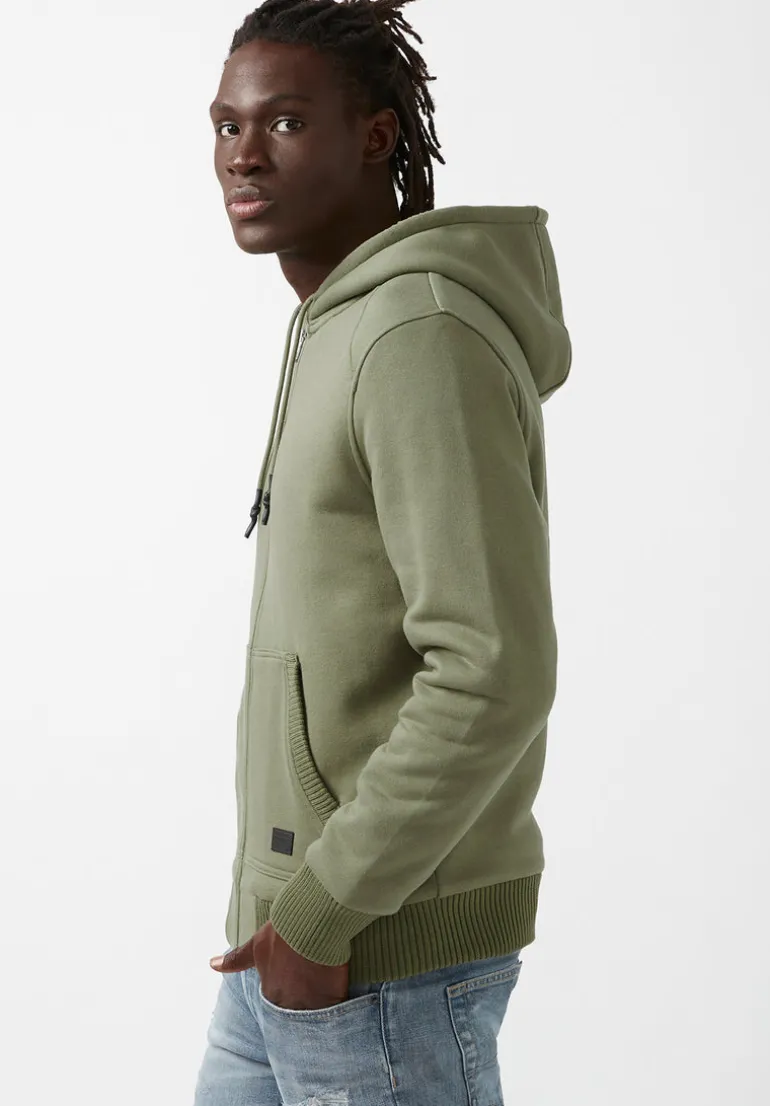 Fasox Men's Zip-Up Hooded Jacket with Sherpa Lining, Army green - BM24161