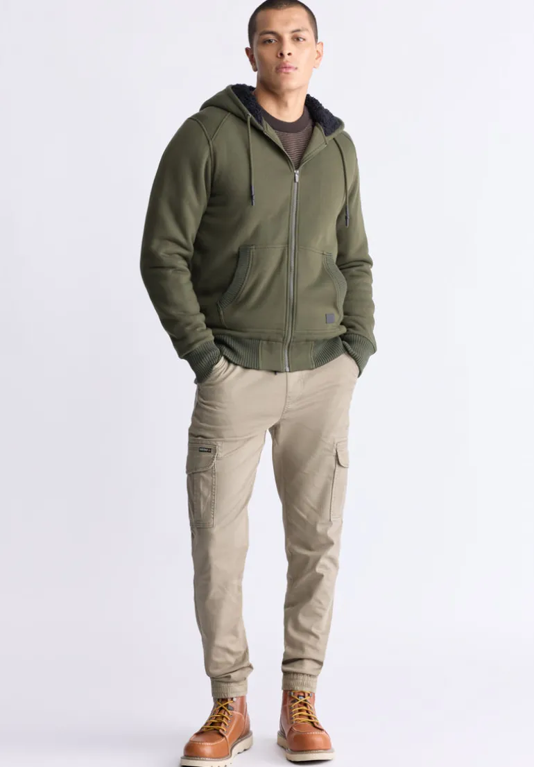 Fasox Men's Zip-Up Hooded Jacket with Sherpa Lining, Fern Green - BM24463